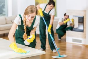 group of professional cleaners at work